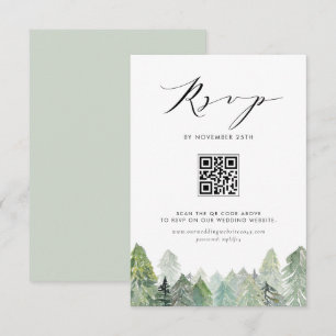 Besneeuwde Groene Bos QR-code Winter Huwelijk RSVP Kaartje