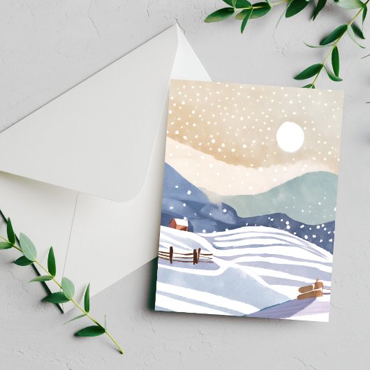 besneeuwde heuvel | Waterverf Winter Briefkaart