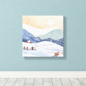 besneeuwde heuvel | Waterverf Winter Canvas Afdruk (Insitu (Houten vloer))