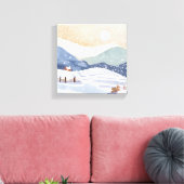 besneeuwde heuvel | Waterverf Winter Canvas Afdruk (Insitu (Woonkamer))