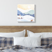 besneeuwde heuvel | Waterverf Winter Canvas Afdruk (Insitu (Slaapkamer))