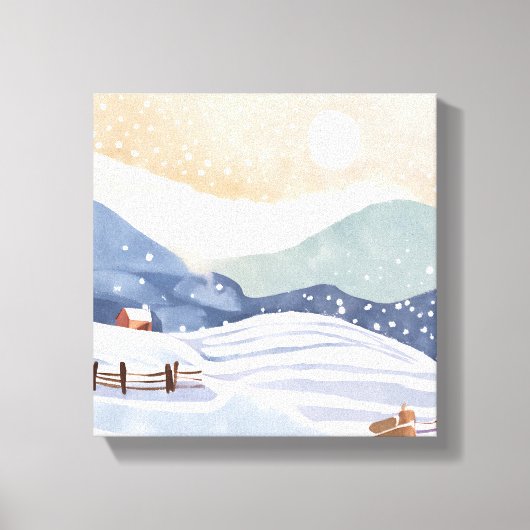 besneeuwde heuvel | Waterverf Winter Canvas Afdruk (Voorkant)