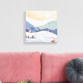 besneeuwde heuvel | Waterverf Winter Canvas Afdruk (Insitu (Woonkamer))