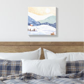 besneeuwde heuvel | Waterverf Winter Canvas Afdruk (Insitu (Slaapkamer))