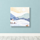 besneeuwde heuvel | Waterverf Winter Canvas Afdruk (Insitu (Houten vloer))