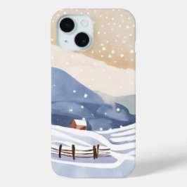 besneeuwde heuvel | Waterverf Winter iPhone 15 Case