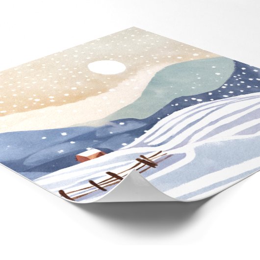 besneeuwde heuvel | Waterverf Winter Poster (Hoek)