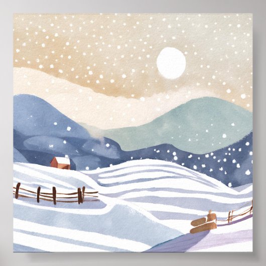 besneeuwde heuvel | Waterverf Winter Poster (Voorkant)