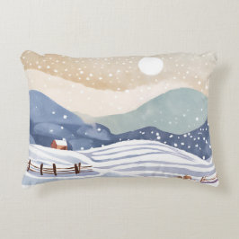 Besneeuwde Heuvelhelling | Waterverf Winter Accent Kussen