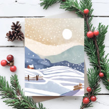 Besneeuwde Heuvelhelling | Waterverf Winter