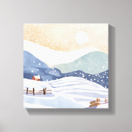 Besneeuwde Heuvelhelling | Waterverf Winter Canvas Afdruk