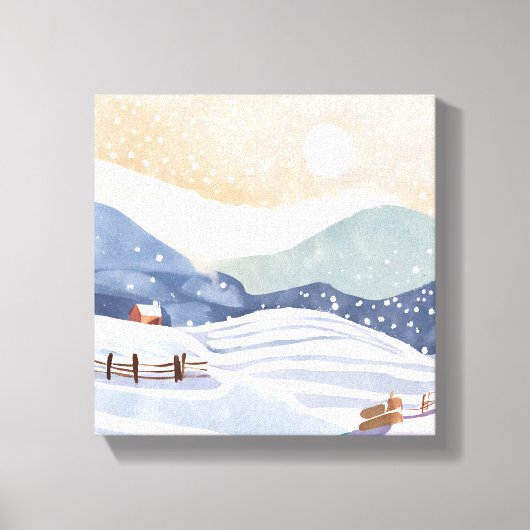 Besneeuwde Heuvelhelling | Waterverf Winter Canvas Afdruk (Voorkant)