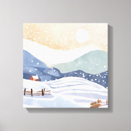 Besneeuwde Heuvelhelling | Waterverf Winter Canvas Afdruk