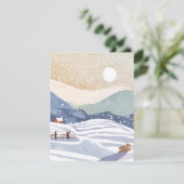 Besneeuwde Heuvelhelling | Waterverf Winter Feestdagenkaart (Staand voorkant)