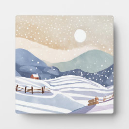 Besneeuwde Heuvelhelling | Waterverf Winter Fotoplaat