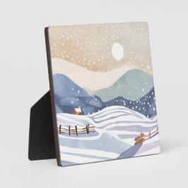 Besneeuwde Heuvelhelling | Waterverf Winter Fotoplaat