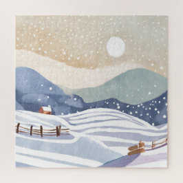 Besneeuwde Heuvelhelling | Waterverf Winter Legpuzzel