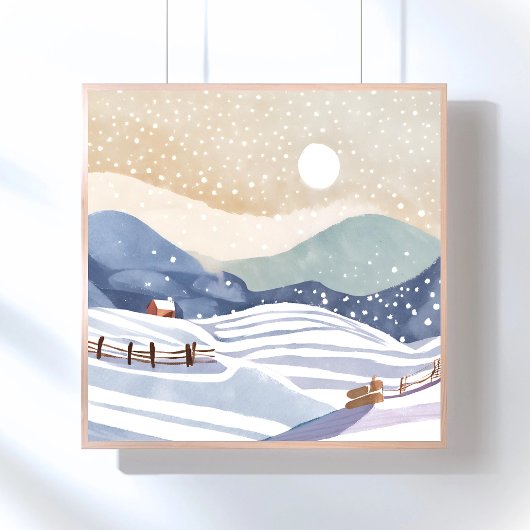 Besneeuwde Heuvelhelling | Waterverf Winter Poster