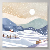 Besneeuwde Heuvelhelling | Waterverf Winter Poster (Voorkant)