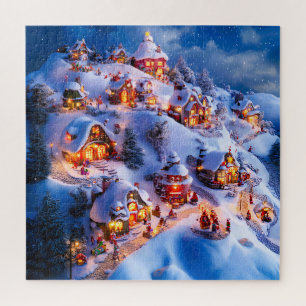 Besneeuwde heuvels fantasierijk Kerststadje Legpuzzel