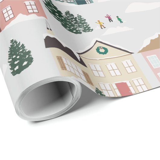 Besneeuwde huizen cadeaupapier (Rol Hoek)