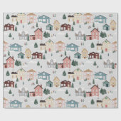 Besneeuwde huizen cadeaupapier (Vlak)