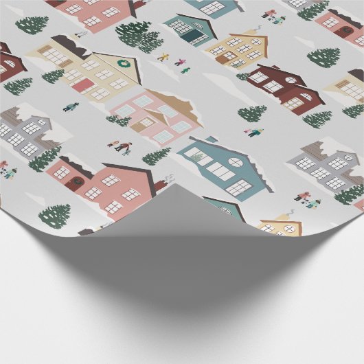 Besneeuwde huizen cadeaupapier (Hoek)