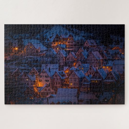 Besneeuwde huizen landschap legpuzzel (Horizontaal)