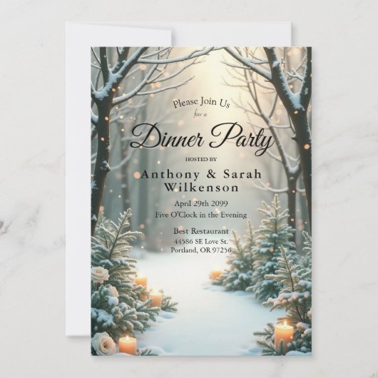 Besneeuwde Kaarsverlichte Bevroren Coniferen Kaart (Voorkant)