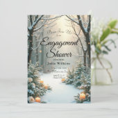 Besneeuwde Kaarsverlichte Bevroren Groene Conifere Kaart (Staand voorkant)