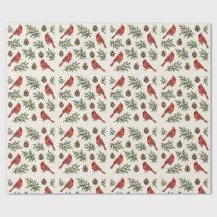 Besneeuwde Kardinaal Ceder Traditionele Kerstmis Cadeaupapier