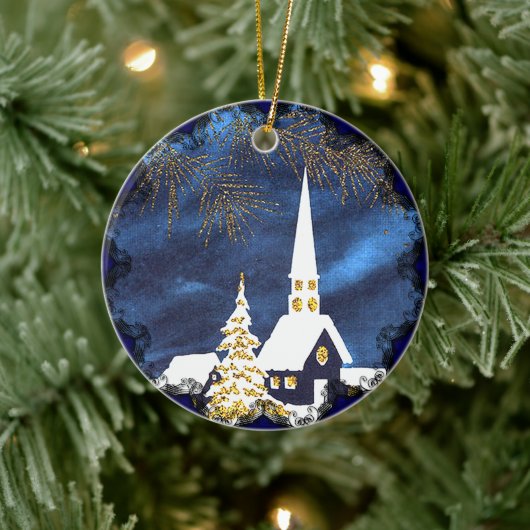 Besneeuwde Kerk Vintage Kerst Ornament (Boom)