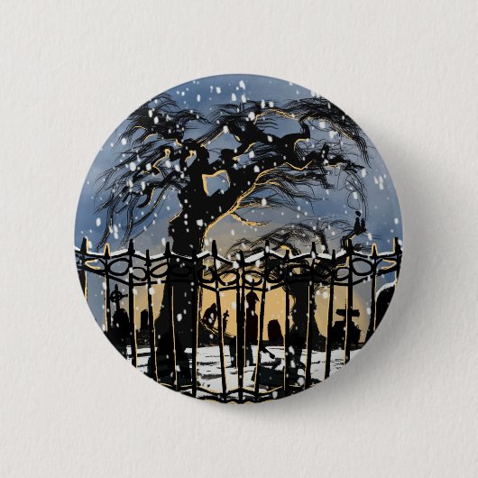 Besneeuwde Kerkhof Sfeer Ronde Button 5,7 Cm (Voorkant)