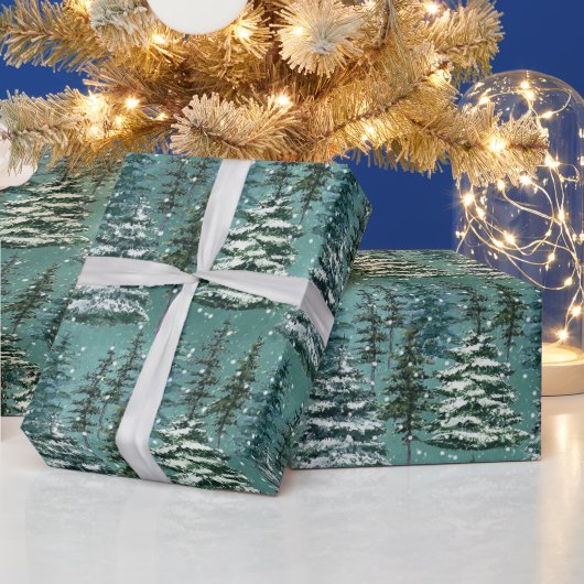 Besneeuwde Kerstbomen Cadeaupapier (Feestdagen)