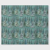 Besneeuwde Kerstbomen Cadeaupapier (Vlak)