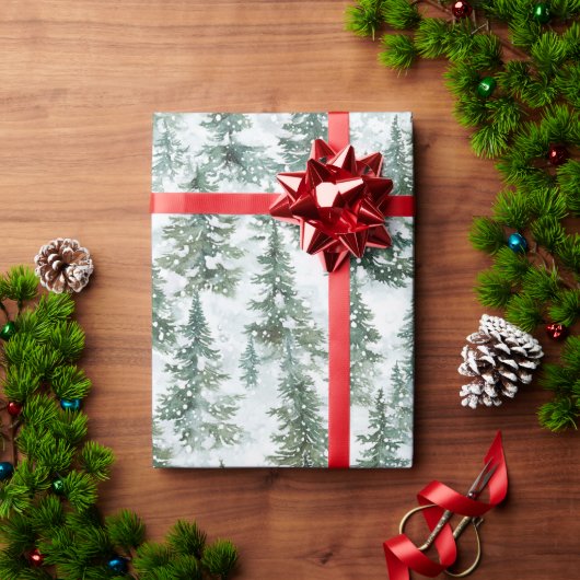Besneeuwde Kerstbomen Cadeaupapier (Feestdagen Geschenken)