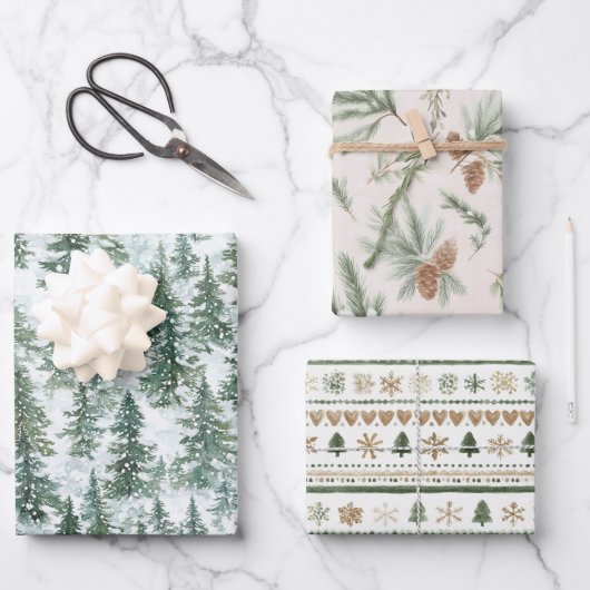 Besneeuwde Kerstbomen Inpakpapier Vel (Voorkant)