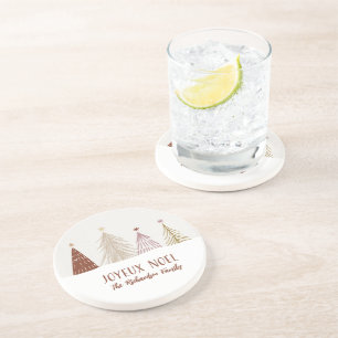 Besneeuwde Kerstbomen Prettig Kerstfeest Rood Goud Zandsteen Onderzetter