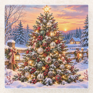 Besneeuwde Kerstboom Glas Onderzetter 