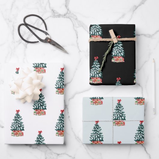 Besneeuwde Kerstboom Inpakpapier Vel (Voorkant)