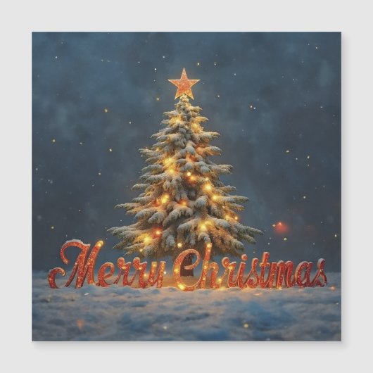 Besneeuwde Kerstboom met Warme Lichtjes (Voorkant)