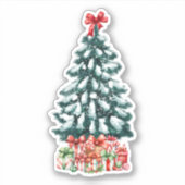 Besneeuwde Kerstboom Sticker (Voorkant)
