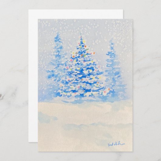 besneeuwde kerstboom uitnodiging (Voorkant / Achterkant)