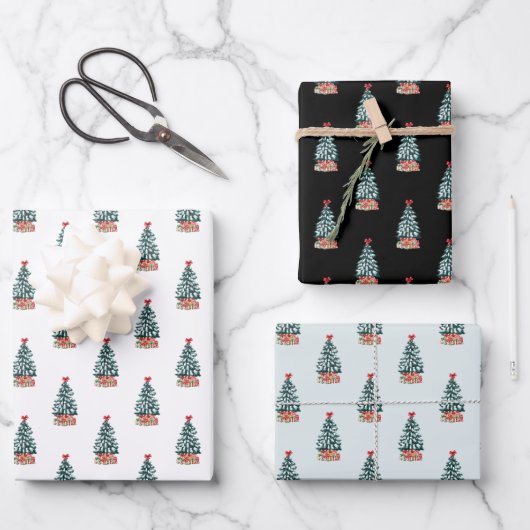 Besneeuwde Kerstboom v2 Inpakpapier Vel (Voorkant)