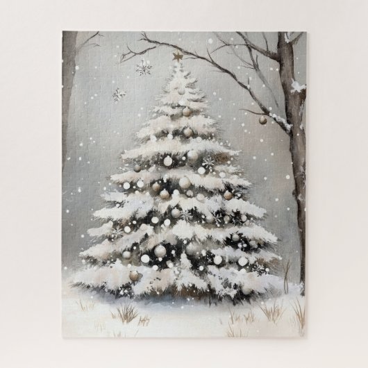 Besneeuwde Kerstboom Winter Sneeuw Legpuzzel (Verticaal)