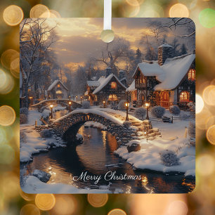 besneeuwde kersthuisjes Vrolijk kerstfeest Keramisch Ornament