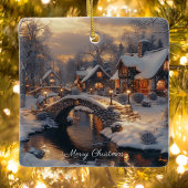 besneeuwde kersthuisjes Vrolijk kerstfeest Keramisch Ornament