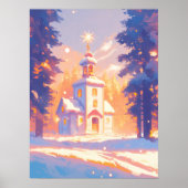 Besneeuwde Kerstmis Kerk Scene Poster (Voorkant)