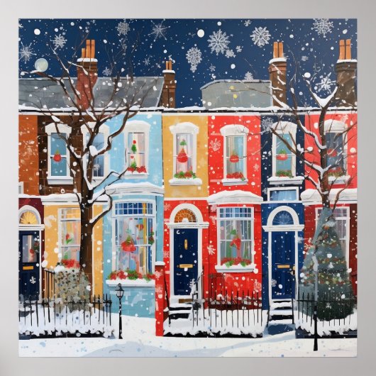 Besneeuwde Kerstmis Winter Wondere Huizen Poster (Voorkant)