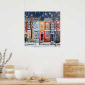 Besneeuwde Kerstmis Winter Wondere Huizen Poster (Keuken)